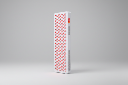 Brightside Longevity Core 1500 full-spectrum red and near-infrared light therapy panel on a white background. Angled view.

